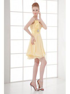 Chiffon One-Shoulder Corset Short Sash Cocktail Dress