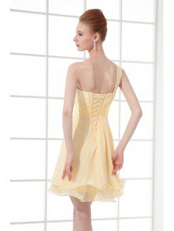 Chiffon One-Shoulder Corset Short Sash Cocktail Dress