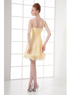 Chiffon One-Shoulder Corset Short Sash Cocktail Dress