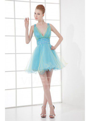 Organza v-ausschnitt korsett kurzen pailletten cocktailkleid