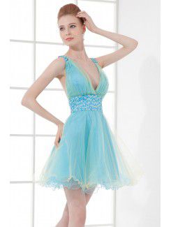 Organza V-Neckline Corset Short Sequins Cocktail Dress