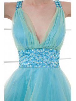 Organza V-Neckline Corset Short Sequins Cocktail Dress