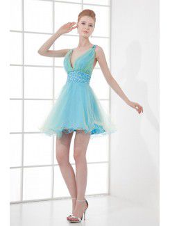 Organza V-Neckline Corset Short Sequins Cocktail Dress