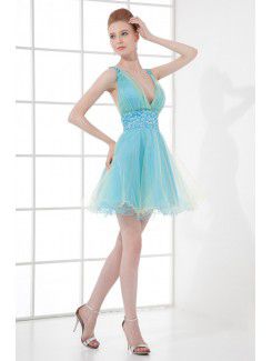 Organza V-Neckline Corset Short Sequins Cocktail Dress