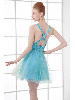 Organza V-Neckline Corset Short Sequins Cocktail Dress