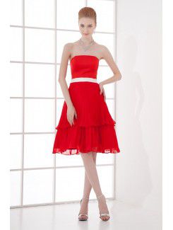 Genou longueur robe de cocktail de ceinture a-ligne bretelles en mousseline de soie