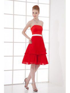 Chiffon Strapless A-line Knee-length Sash Cocktail Dress