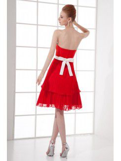 Chiffon Strapless A-line Knee-length Sash Cocktail Dress