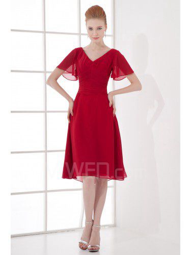 Chiffon V-Neckline Sheath Knee-length Cap Sleeves Cocktail Dress