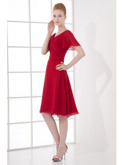 Chiffon V-Neckline Sheath Knee-length Cap Sleeves Cocktail Dress