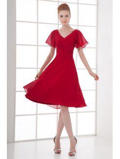 Chiffon V-Neckline Sheath Knee-length Cap Sleeves Cocktail Dress