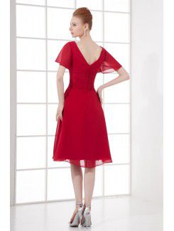 Chiffon V-Neckline Sheath Knee-length Cap Sleeves Cocktail Dress