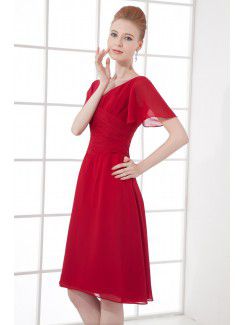 Chiffon V-Neckline Sheath Knee-length Cap Sleeves Cocktail Dress