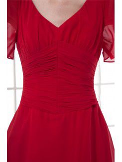 Chiffon V-Neckline Sheath Knee-length Cap Sleeves Cocktail Dress