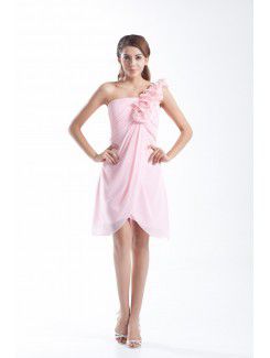 Chiffon One-Shoulder Short Column Hand-made Flowers Cocktail Dress