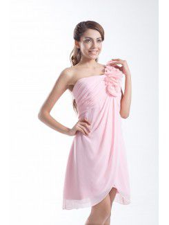 Chiffon One-Shoulder Short Column Hand-made Flowers Cocktail Dress