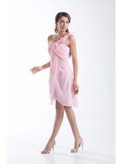 Chiffon One-Shoulder Short Column Hand-made Flowers Cocktail Dress