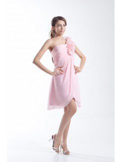 Chiffon One-Shoulder Short Column Hand-made Flowers Cocktail Dress