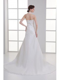 Satin Halter Sheath Sweep Train Crisscross Ruched Wedding Dress