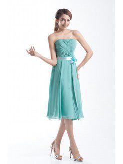 Chiffon Strapless Knee Length A-line Hand-made Flower Cocktail Dress