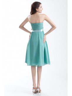 Chiffon Strapless Knee Length A-line Hand-made Flower Cocktail Dress