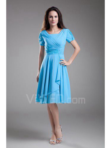 Chiffon V-Neck Knee Length Short Sleeves Column Cocktail Dress