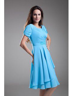 Chiffon V-Neck Knee Length Short Sleeves Column Cocktail Dress