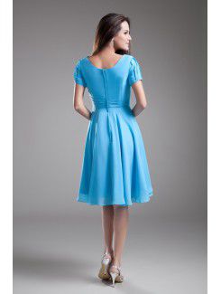 Chiffon V-Neck Knee Length Short Sleeves Column Cocktail Dress