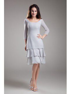 Chiffon Scoop Knee Length Column Three-quarter Sleeves Cocktail Dress