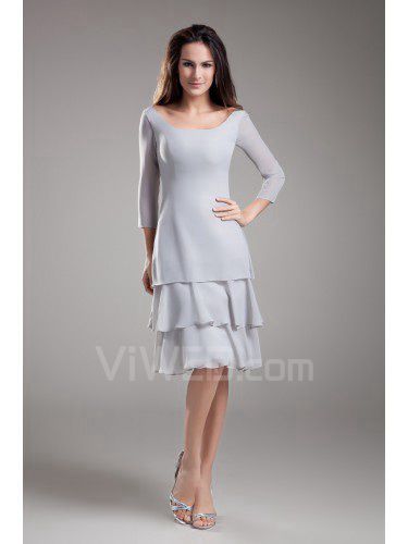 Chiffon Scoop Knee Length Column Three-quarter Sleeves Cocktail Dress