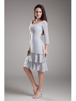 Chiffon Scoop Knee Length Column Three-quarter Sleeves Cocktail Dress