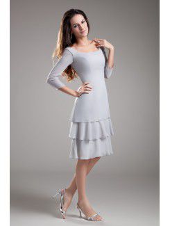 Chiffon Scoop Knee Length Column Three-quarter Sleeves Cocktail Dress