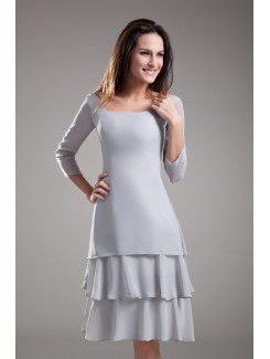 Chiffon Scoop Knee Length Column Three-quarter Sleeves Cocktail Dress