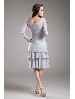 Chiffon Scoop Knee Length Column Three-quarter Sleeves Cocktail Dress