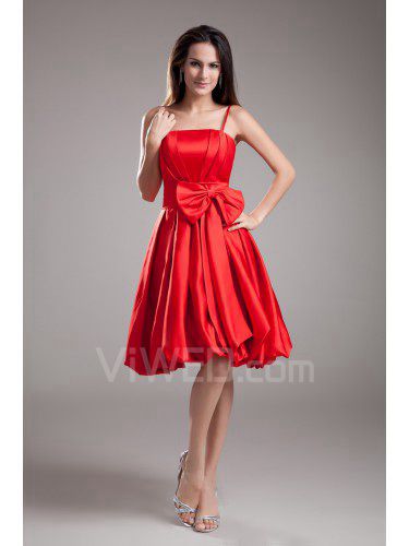 Satin Spaghetti Knee Length A-line Bow Cocktail Dress