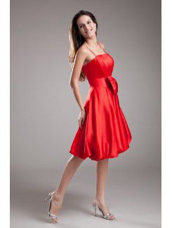 Satin Spaghetti Knee Length A-line Bow Cocktail Dress