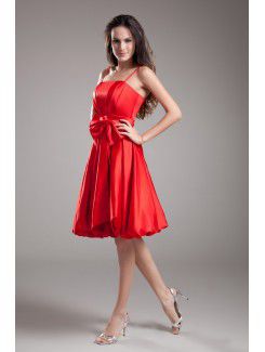 Satin Spaghetti Knee Length A-line Bow Cocktail Dress