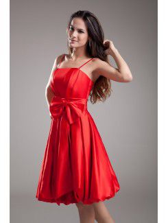 Satin Spaghetti Knee Length A-line Bow Cocktail Dress