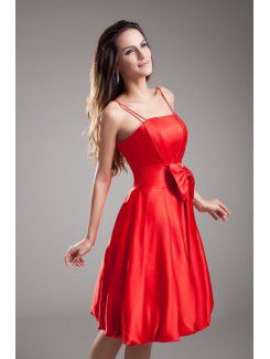 Satin Spaghetti Knee Length A-line Bow Cocktail Dress