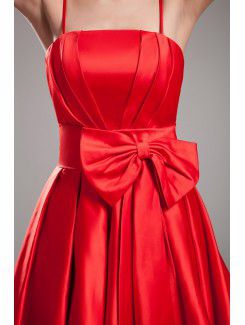 Satin Spaghetti Knee Length A-line Bow Cocktail Dress