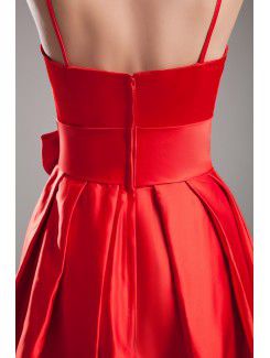 Satin Spaghetti Knee Length A-line Bow Cocktail Dress