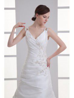 Taffeta V-Neckline Sheath Sweep Train Embroidered Wedding Dress