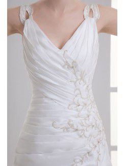 Taffeta V-Neckline Sheath Sweep Train Embroidered Wedding Dress