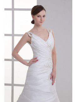 Taffeta V-Neckline Sheath Sweep Train Embroidered Wedding Dress