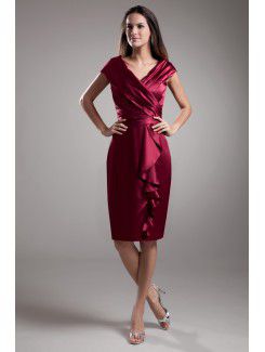 Satin v-cou genou longueur gaine mancherons robe de cocktail