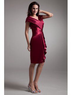 Satin V-Neck Knee Length Sheath Cap Sleeves Cocktail Dress