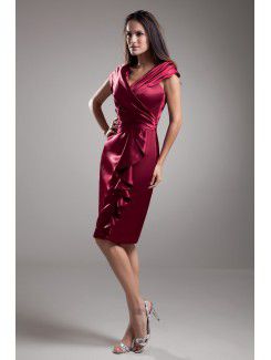 Satin V-Neck Knee Length Sheath Cap Sleeves Cocktail Dress