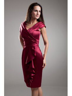 Satin V-Neck Knee Length Sheath Cap Sleeves Cocktail Dress