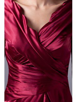 Satin V-Neck Knee Length Sheath Cap Sleeves Cocktail Dress