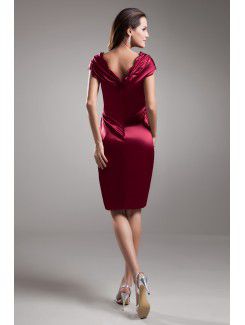 Satin V-Neck Knee Length Sheath Cap Sleeves Cocktail Dress